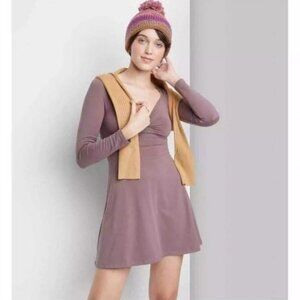 Wild Fable Plus Size Dress XXL Long Sleeve Twist-Front Knit Skater Purple Casual